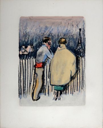 Lithographie Van Dongen - Comme dans Louise, les couples, du haut de la Butte, contemplaient Paris, 1949