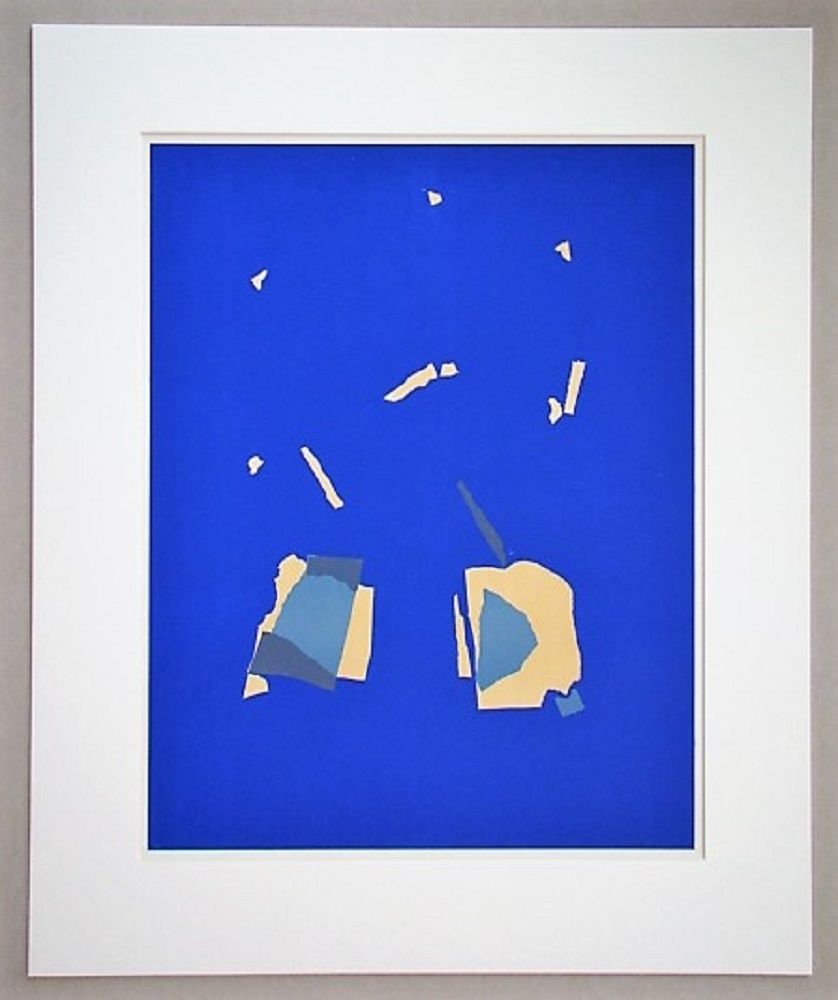 Lithographie De Stael - Comosition sur fond bleu