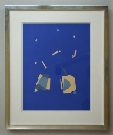 Lithographie De Stael - Comosition sur fond bleu