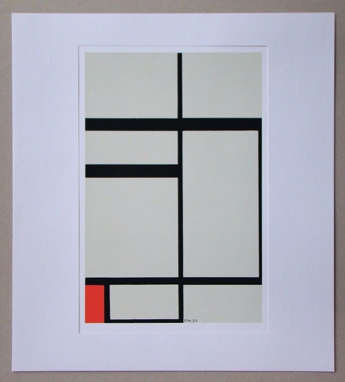 Sérigraphie Mondrian - Compositie met rood - 1931