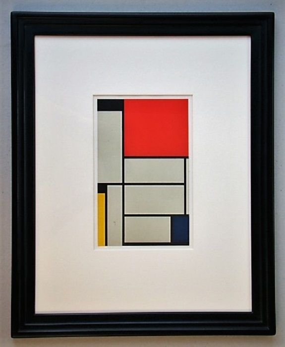 Lithographie Mondrian - Compositie met rood, geel, blauw, zwart en grijs