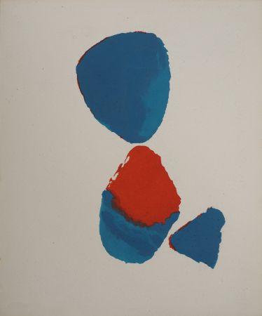Lithographie Aaron - Composition abstraite bleu et rouge
