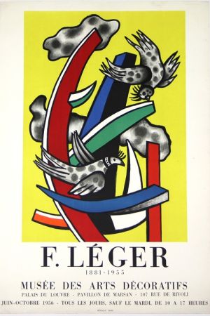 Lithographie Leger -  Composition au 2 Oiseaux 1955    Musée  des Arts Décoratifs  1956