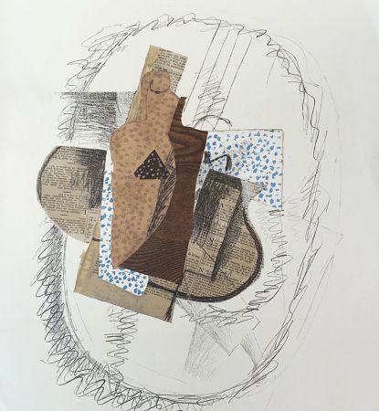 Lithographie Braque (After) - Composition au violon et journal découpé