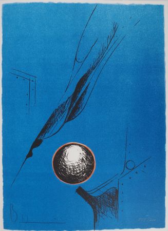 Lithographie Heiliger - Composition Bleu à la sphère