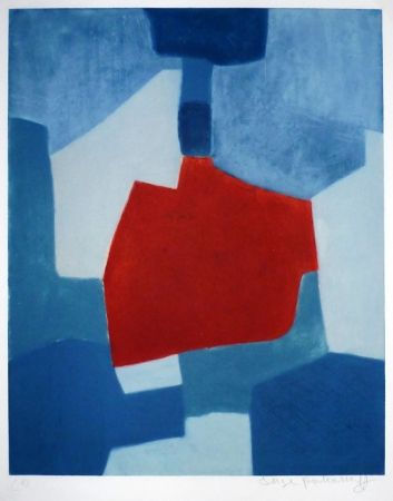 Gravure Poliakoff - Composition bleue et rouge