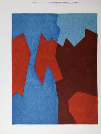 Lithographie Poliakoff - Composition bleue et rouge, 1975