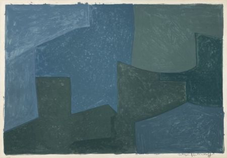 Lithographie Poliakoff - Composition bleue et verte L52 