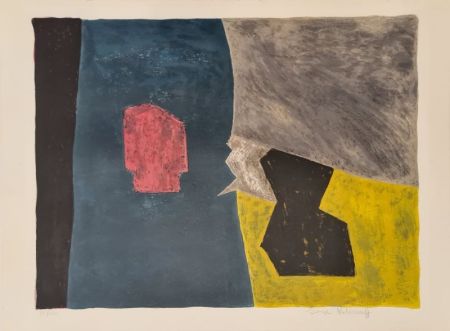 Lithographie Poliakoff - Composition bleue, jaune et grise L16 