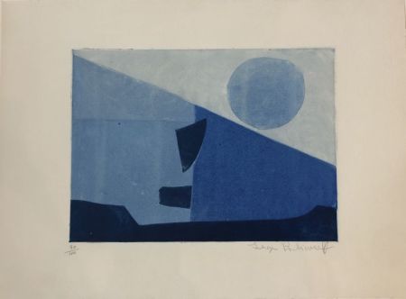 Aquatinte Poliakoff - Composition bleue n°II