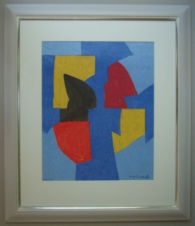 Lithographie Poliakoff - Composition bleue, rouge et jaune