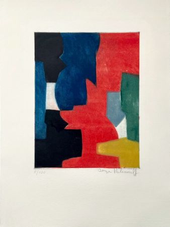 Eau-Forte Et Aquatinte Poliakoff - Composition bleue, rouge, verte et noire III 