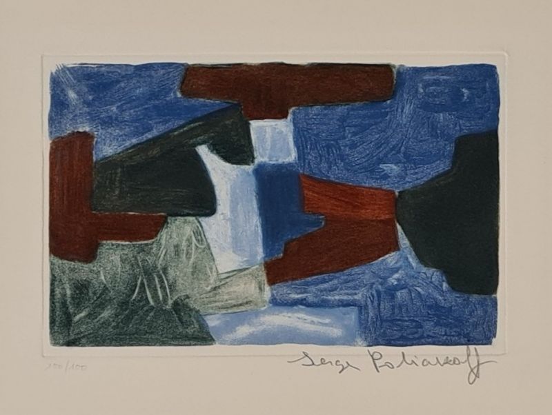 Gravure Poliakoff - Composition bleue, verte et brune  XXXIII