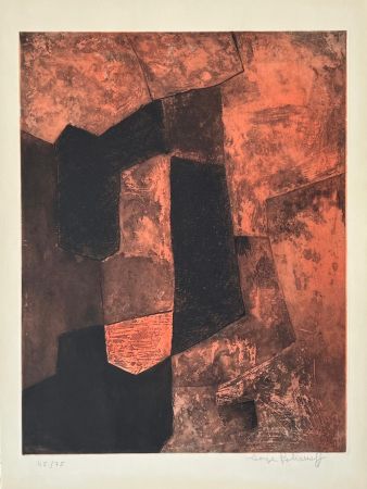 Eau-Forte Et Aquatinte Poliakoff - Composition Brune et Rouge XV 