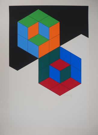 Sérigraphie Vasarely - Composition cinétique : Bi-Hexa