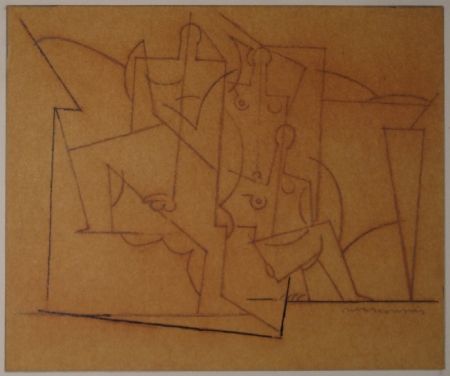 Monotype Marcoussis - Composition cubiste / Kubistische Komposition (Mann und zwei Frauen). 