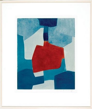 Aquatinte Poliakoff - Composition en blue and rouge