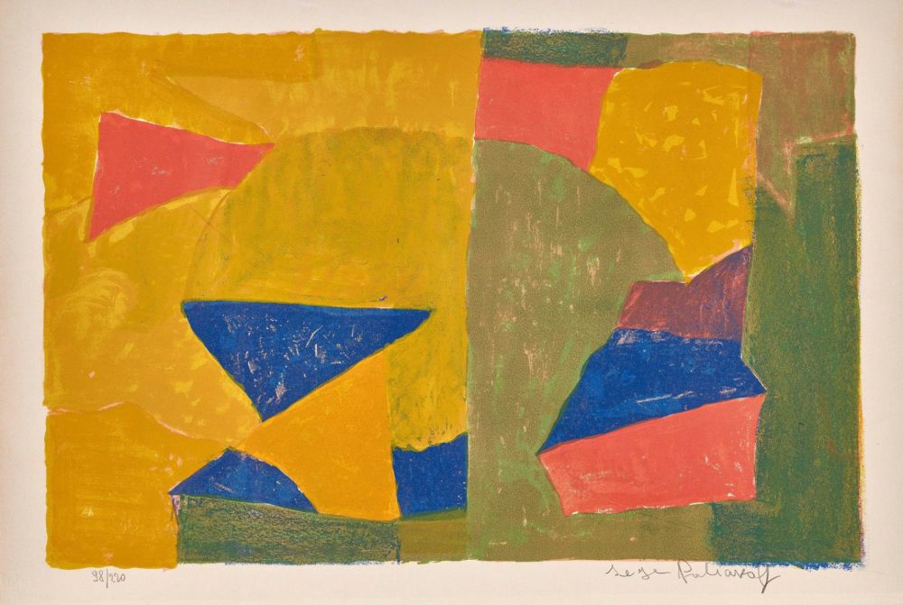 Lithographie Poliakoff - Composition En Jaune Vert Bleu Et Rouge