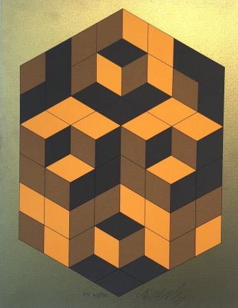 Sérigraphie Vasarely - Composition Gold