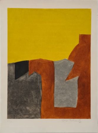 Eau-Forte Et Aquatinte Poliakoff - Composition grise brune et jaune IX 