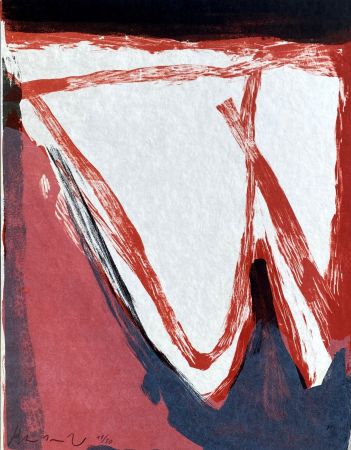 Lithographie Van Velde - Composition grise, rouge, noire