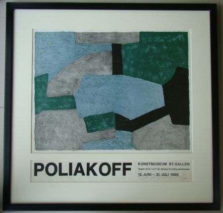 Lithographie Poliakoff - Composition grise, verte et bleue