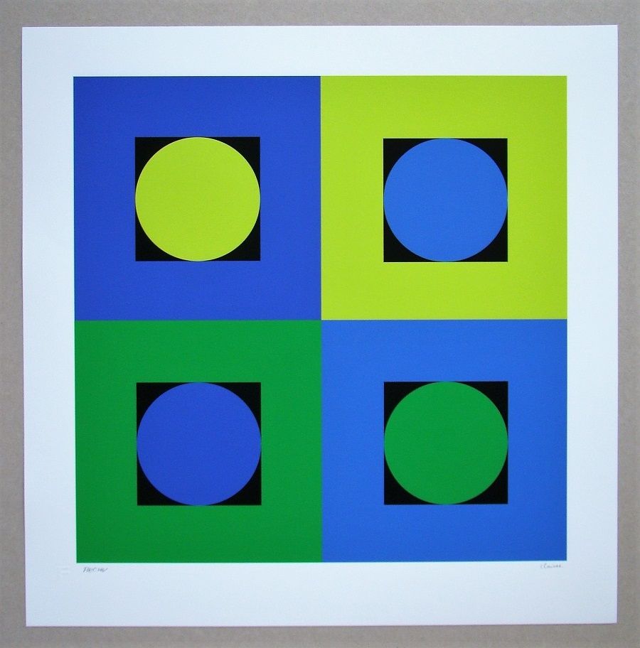 Sérigraphie Claisse - Composition géométrique bleu et vert