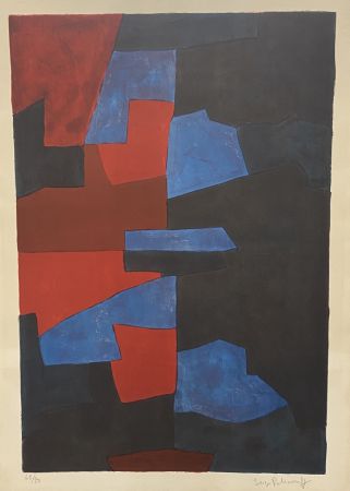 Lithographie Poliakoff - Composition in red, blue, and black