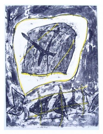 Lithographie Humair - Composition jaune et noire 1