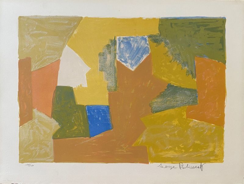 Lithographie Poliakoff - Composition jaune, Orange et Verte L14 