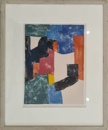 Lithographie Poliakoff - Composition Noire,Bleue et Rouge N°37 