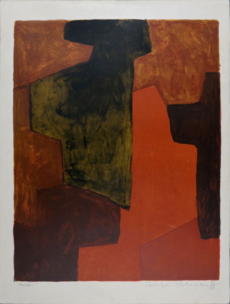 Lithographie Poliakoff - Composition orange et verte, 1964