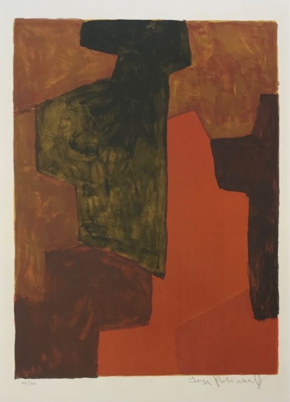 Lithographie Poliakoff - Composition Orange et Verte L43 