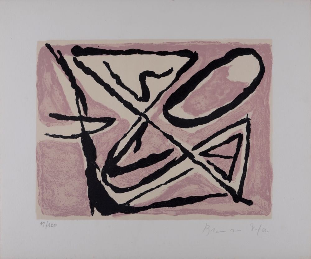 Lithographie Van Velde - Composition Rose - Hand-signed