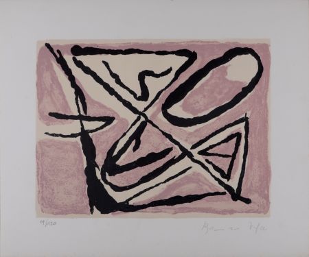 Lithographie Van Velde - Composition Rose - Hand-signed