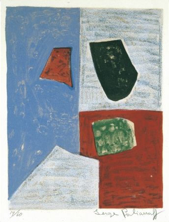 Lithographie Poliakoff - Composition rose, rouge et bleue