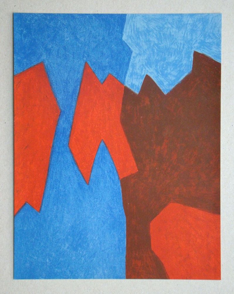 Lithographie Poliakoff - Composition rouge et bleue