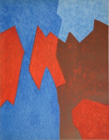 Lithographie Poliakoff - Composition rouge et bleue