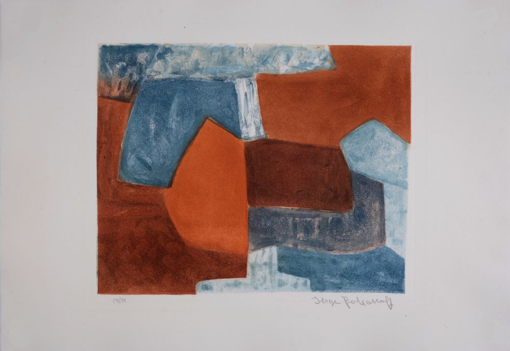 Aquatinte Poliakoff - Composition rouge et bleue XXXVI, 1969 - Hand-signed