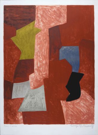 Lithographie Poliakoff - Composition rouge, jaune et bleue, 1957 - Hand-signed!