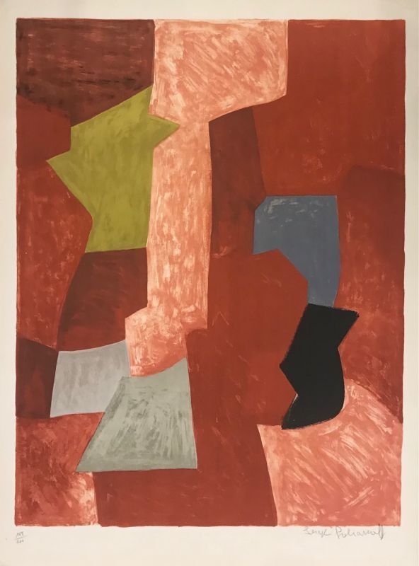 Lithographie Poliakoff - Composition rouge, jaune et bleue L13 