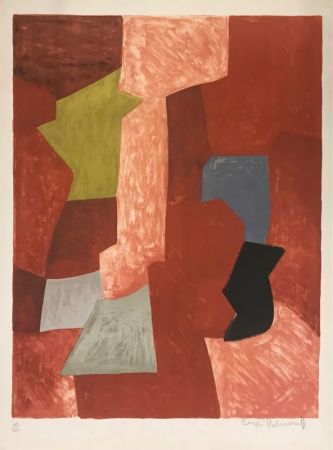 Lithographie Poliakoff - Composition rouge, jaune et bleue L13 