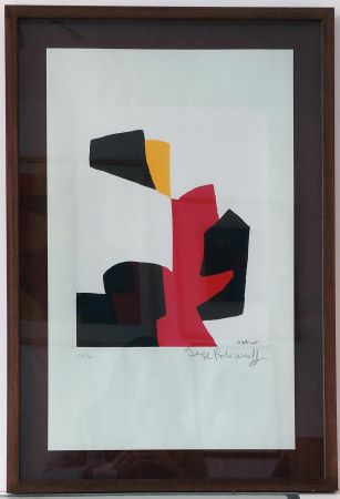Sérigraphie Poliakoff - Composition rouge, noire et blanche L69 