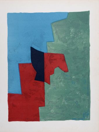 Lithographie Poliakoff - Composition rouge, verte et bleue L32, 1961
