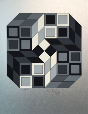 Sérigraphie Vasarely - Composition Silver