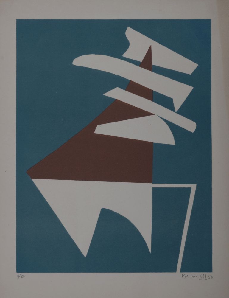 Sérigraphie Magnelli - Composition sur fond bleu, 1950 - Hand-signed