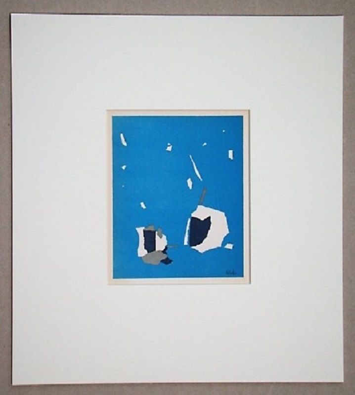 Lithographie De Stael - Composition sur fond bleu ciel