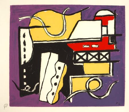 Sérigraphie Leger - Composition sur fond violet