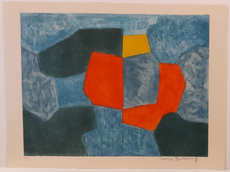 Eau-Forte Et Aquatinte Poliakoff - Composition verte, bleue, rouge et jaune XXXV 