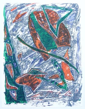 Lithographie Humair - Composition verte et rouge